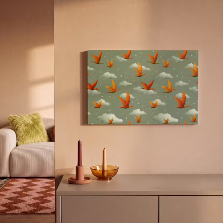 Canvas schilderij - Dinosaurussen - Wolken - Sterren - Oranje — 2