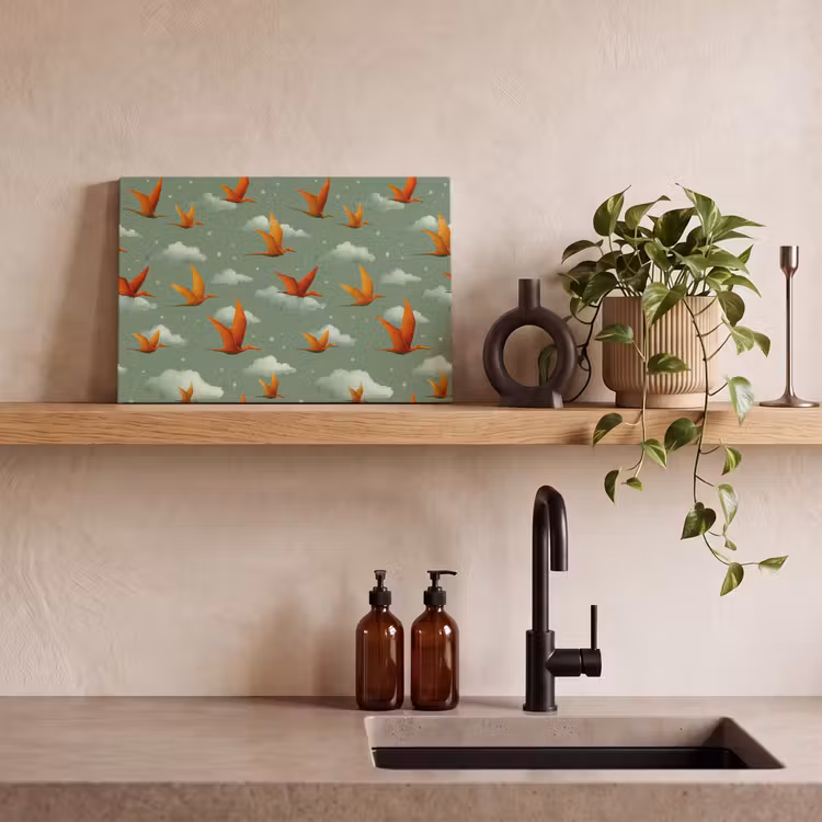Canvas schilderij - Dinosaurussen - Wolken - Sterren - Oranje — 3