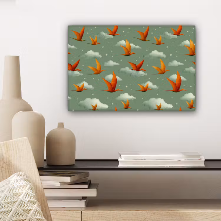Canvas schilderij - Dinosaurussen - Wolken - Sterren - Oranje — 5