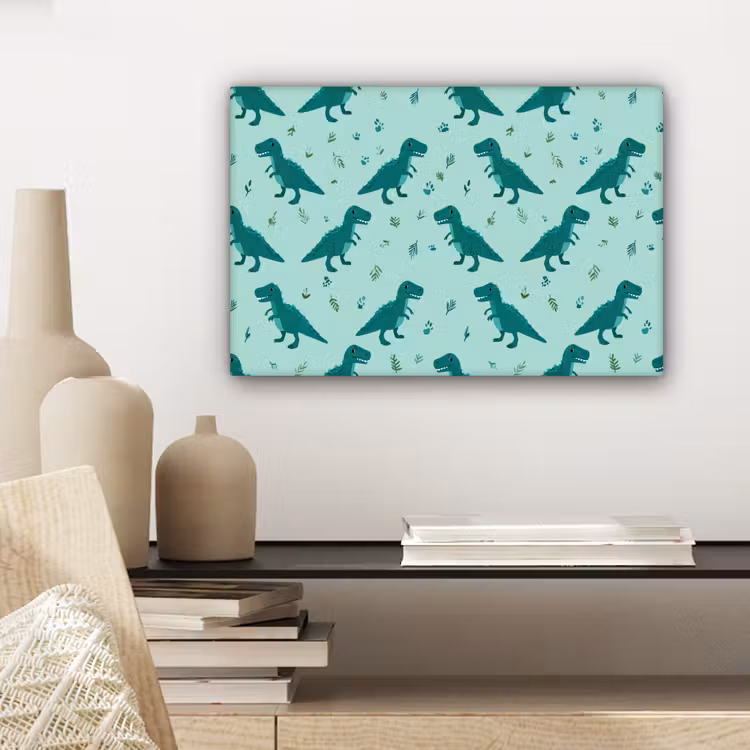 Canvas schilderij - Donkergroen - Dinosaurussen - Afdrukken - Bladeren — 5