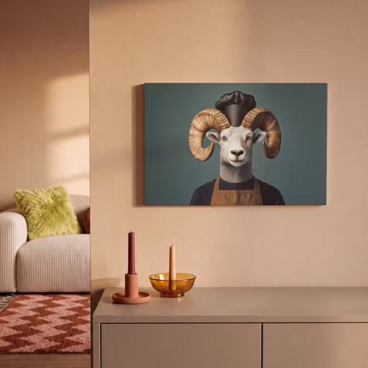 Canvas schilderij - Geit - Hoorns - Kokskleding — 2