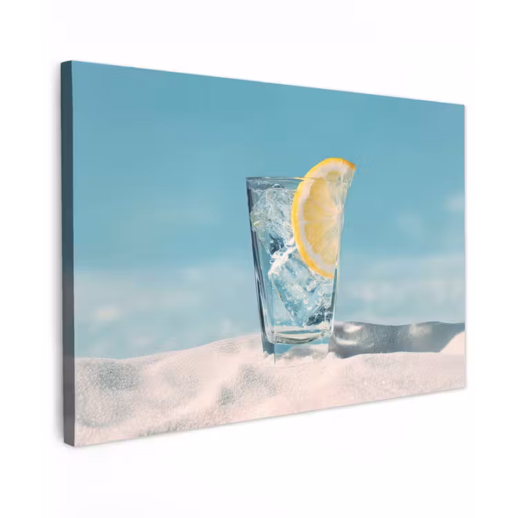 Canvas schilderij - Glas - ijsblokjes - Citroen — 1