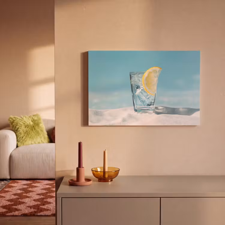 Canvas schilderij - Glas - ijsblokjes - Citroen — 2