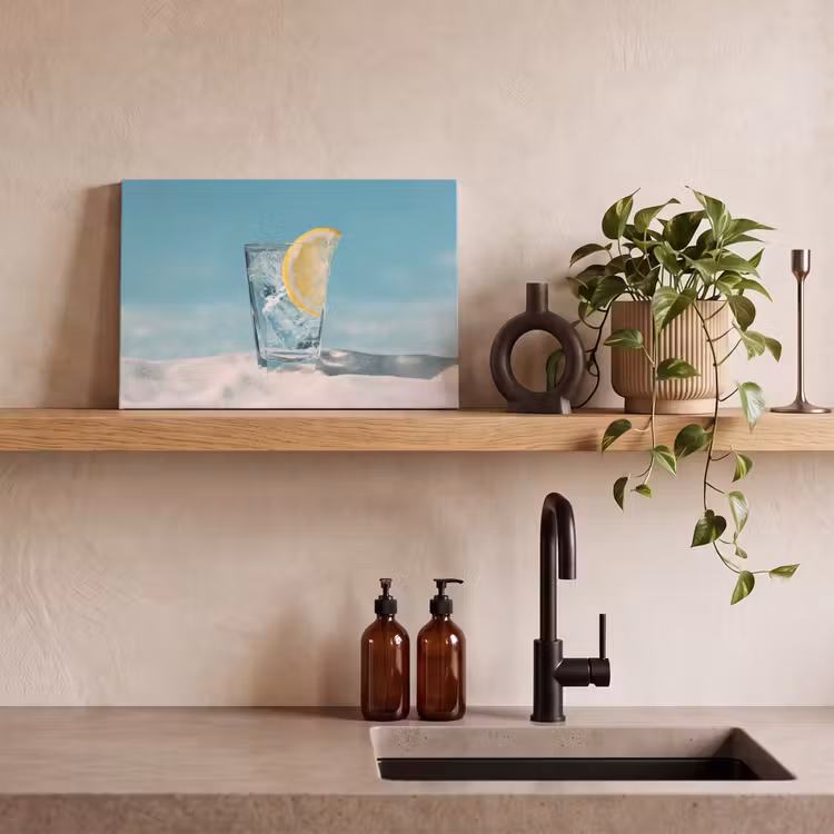 Canvas schilderij - Glas - ijsblokjes - Citroen — 3