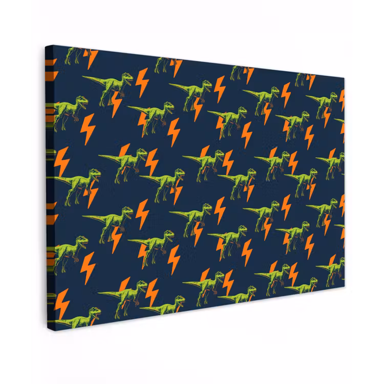 Canvas schilderij - Bliksemschichten - Oranje - Dinosaurussen — 1