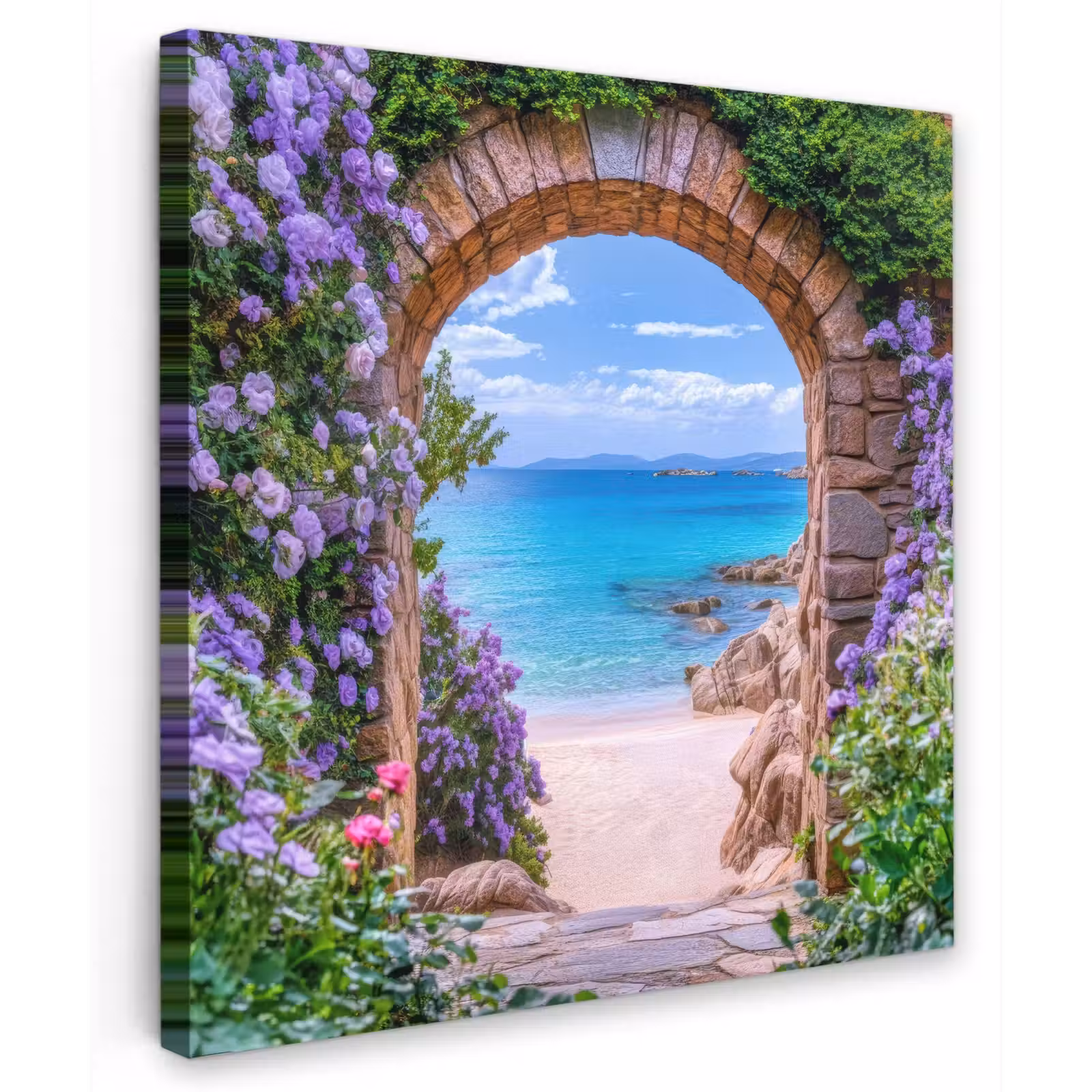 Canvas schilderij - Doorkijk - Poort - Zee - Strand - Rotsen — 1