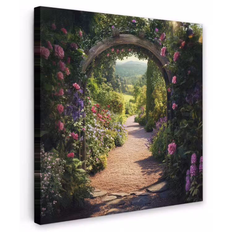 Canvas schilderij - Doorkijk - Bloemen - Natuur - Rozenboog — 1