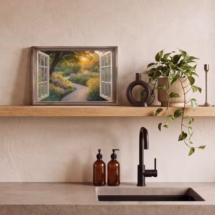 Canvas schilderij - Doorkijk - Bloemen - Natuur - Zon - Pad — 3