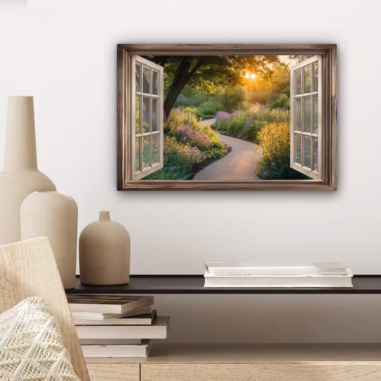 Canvas schilderij - Doorkijk - Bloemen - Natuur - Zon - Pad — 5