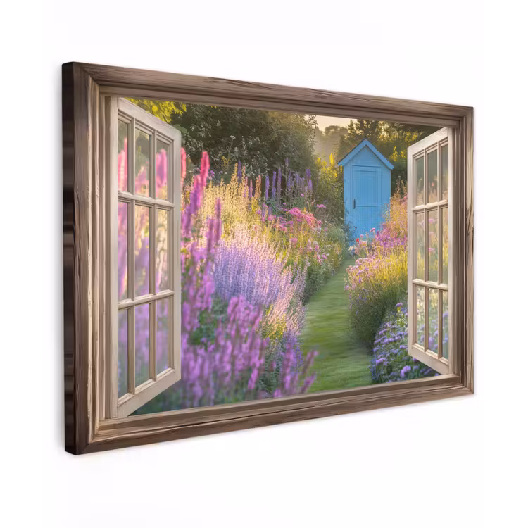 Canvas schilderij - Doorkijk - Bloemen - Raam - Natuur — 1