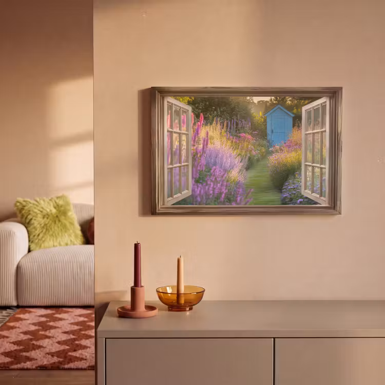 Canvas schilderij - Doorkijk - Bloemen - Raam - Natuur — 2