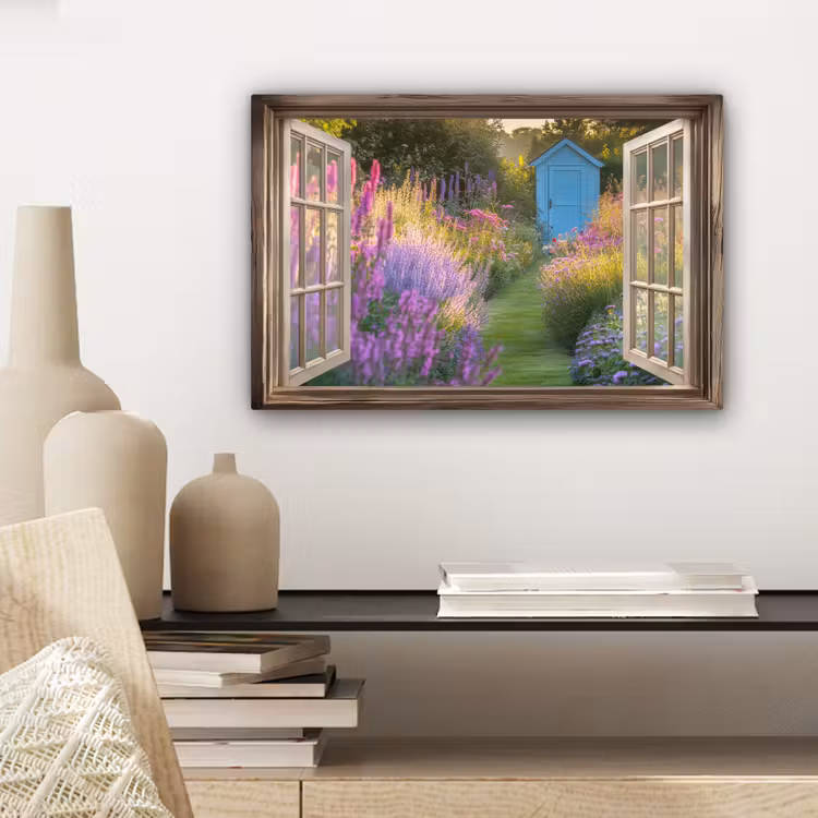 Canvas schilderij - Doorkijk - Bloemen - Raam - Natuur — 5