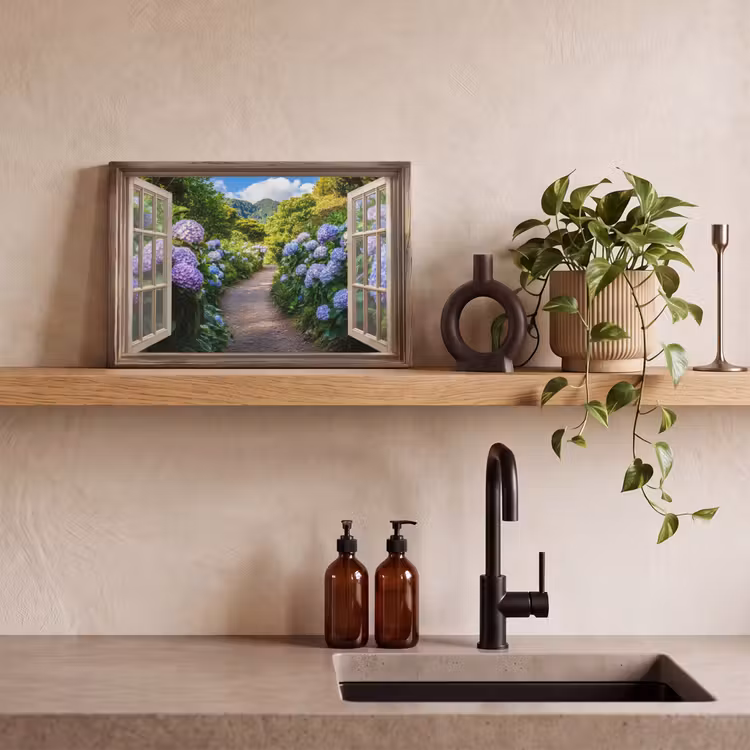 Canvas schilderij - Doorkijk - Hortensia - Pad - Natuur — 3