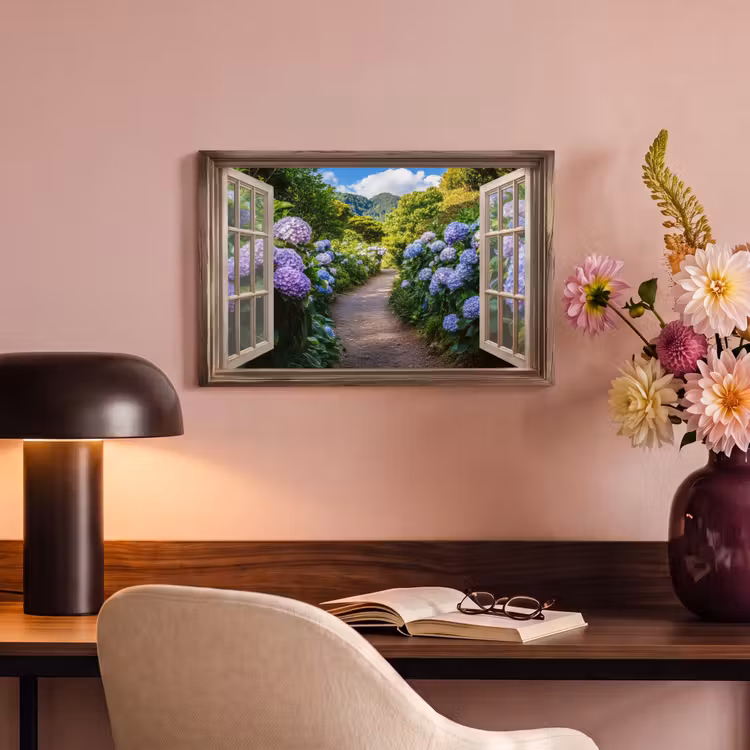 Canvas schilderij - Doorkijk - Hortensia - Pad - Natuur — 4