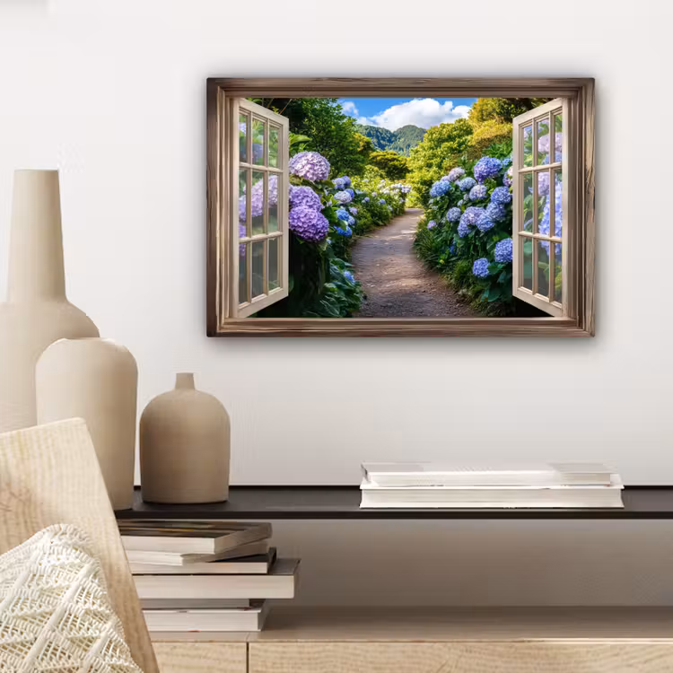 Canvas schilderij - Doorkijk - Hortensia - Pad - Natuur — 5
