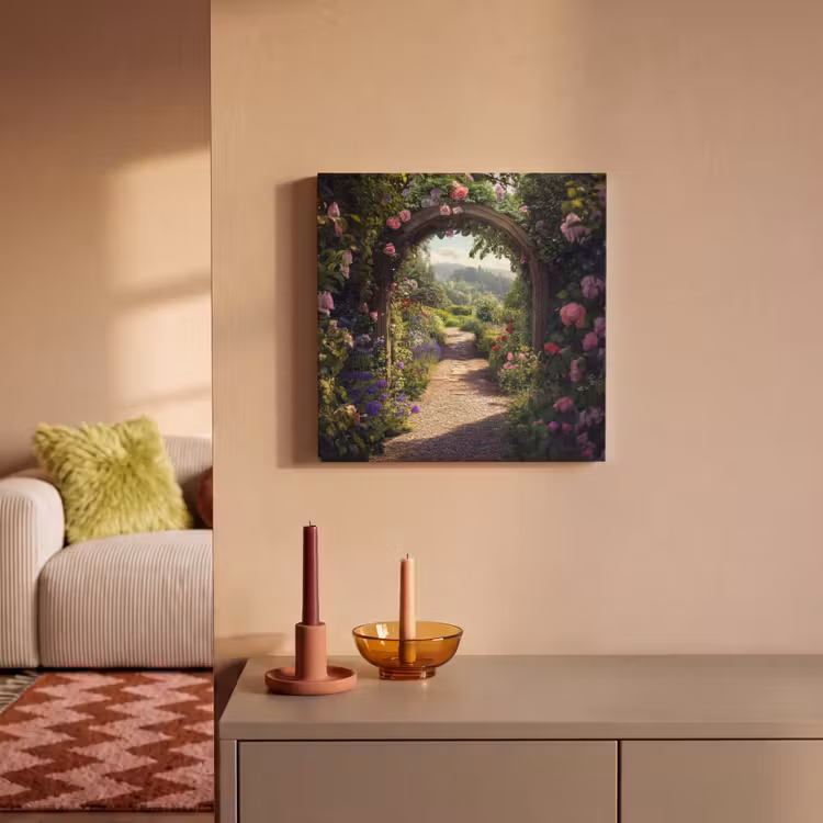 Canvas schilderij - Doorkijk - Landschap - Bloemen - Rozenboog - Natuur — 2