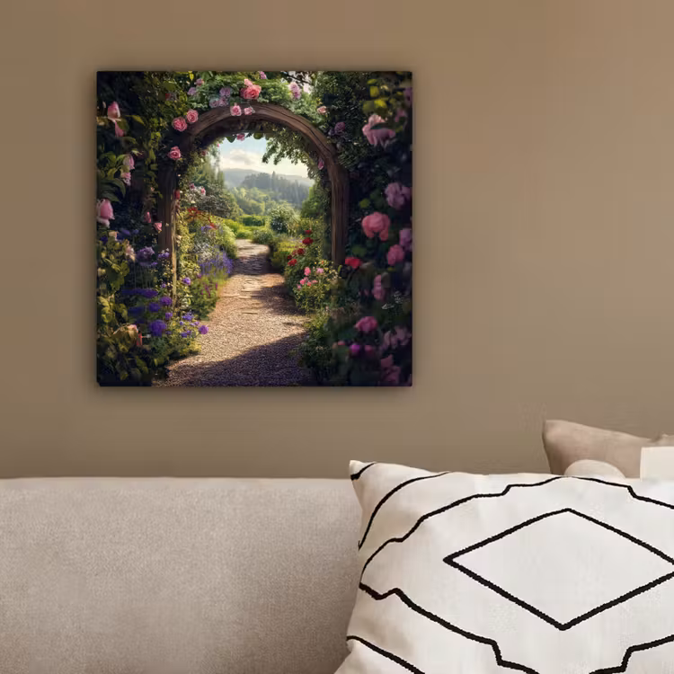Canvas schilderij - Doorkijk - Landschap - Bloemen - Rozenboog - Natuur — 3