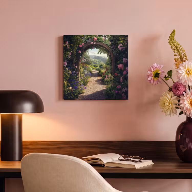 Canvas schilderij - Doorkijk - Landschap - Bloemen - Rozenboog - Natuur — 4