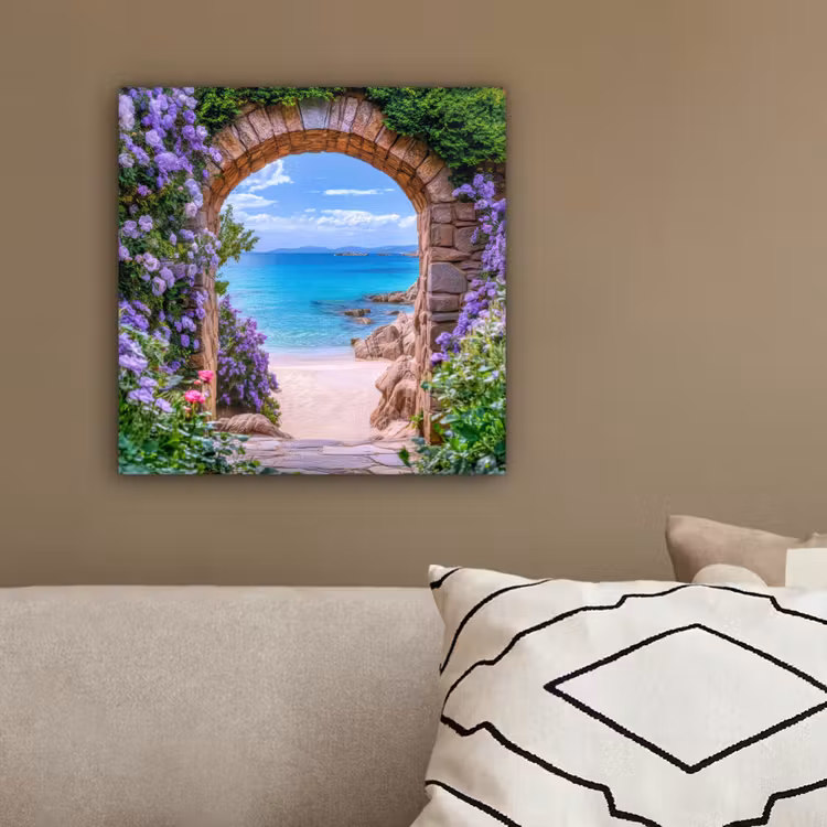 Canvas schilderij - Doorkijk - Poort - Zee - Strand - Rotsen — 3