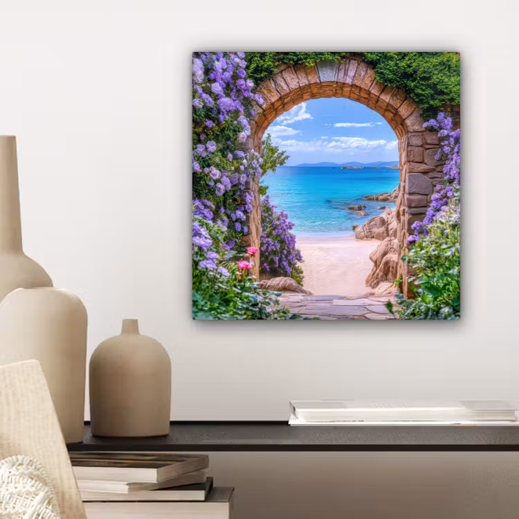 Canvas schilderij - Doorkijk - Poort - Zee - Strand - Rotsen — 5