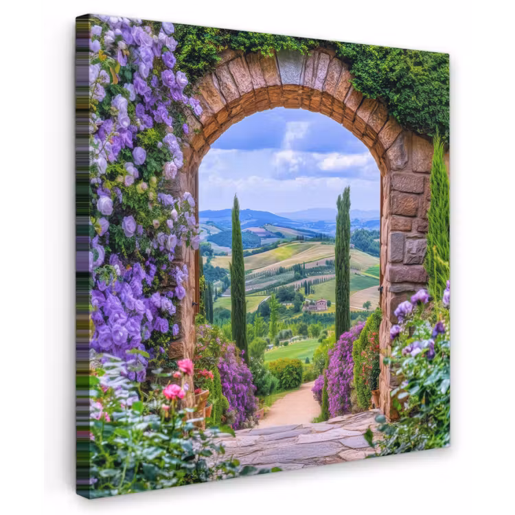Canvas schilderij - Doorkijk - Toscane - Landschap - Poort — 1