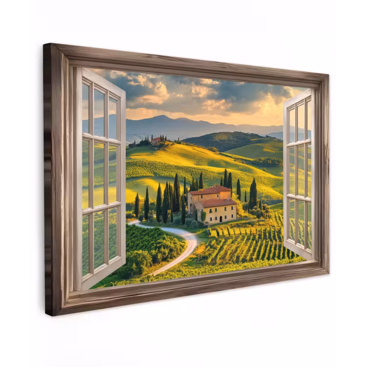 Canvas schilderij - Doorkijk - Toscane - Uitzicht - Landschap - Zomer — 1