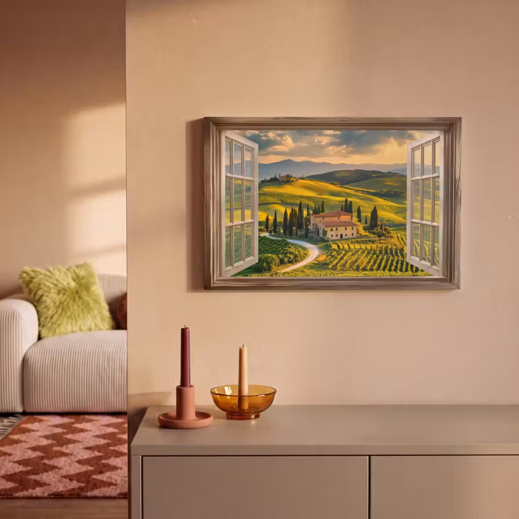 Canvas schilderij - Doorkijk - Toscane - Uitzicht - Landschap - Zomer — 2