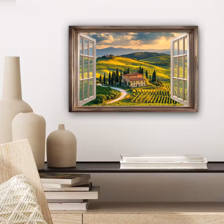 Canvas schilderij - Doorkijk - Toscane - Uitzicht - Landschap - Zomer — 5