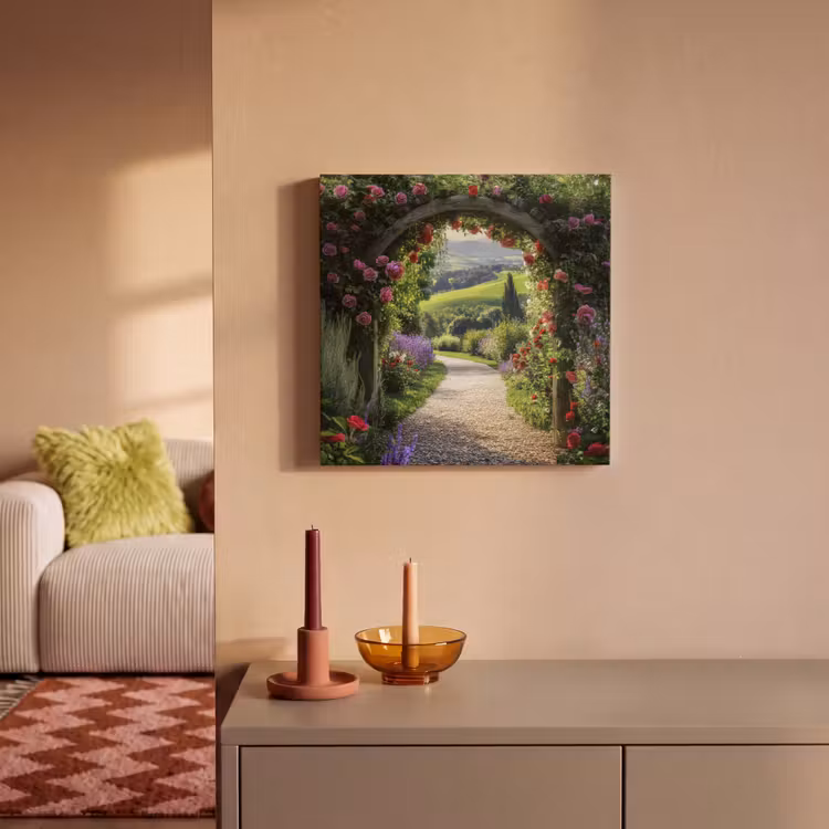 Canvas schilderij - Doorkijk - Tuinboog - Bloemen - Natuur - Pad — 2