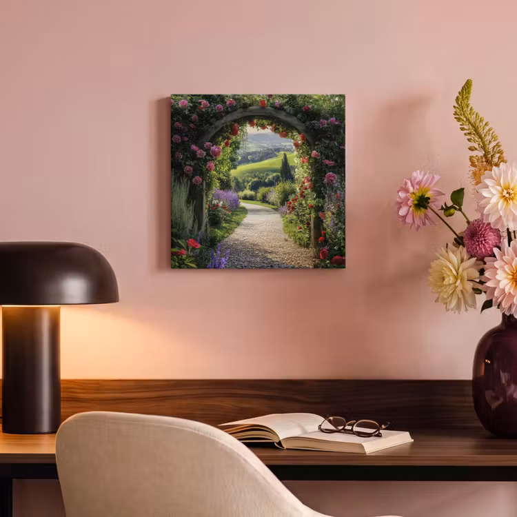 Canvas schilderij - Doorkijk - Tuinboog - Bloemen - Natuur - Pad — 4