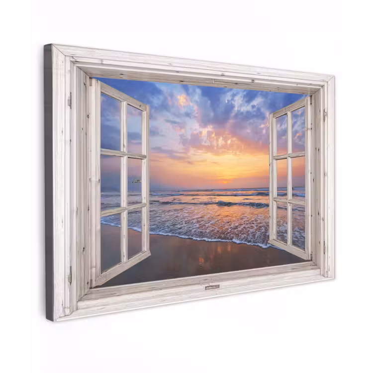 Canvas schilderij - Doorkijk - Zee - Strand - Zonsondergang - Blauw — 1