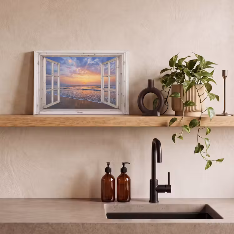 Canvas schilderij - Doorkijk - Zee - Strand - Zonsondergang - Blauw — 3