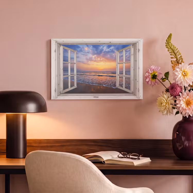Canvas schilderij - Doorkijk - Zee - Strand - Zonsondergang - Blauw — 4