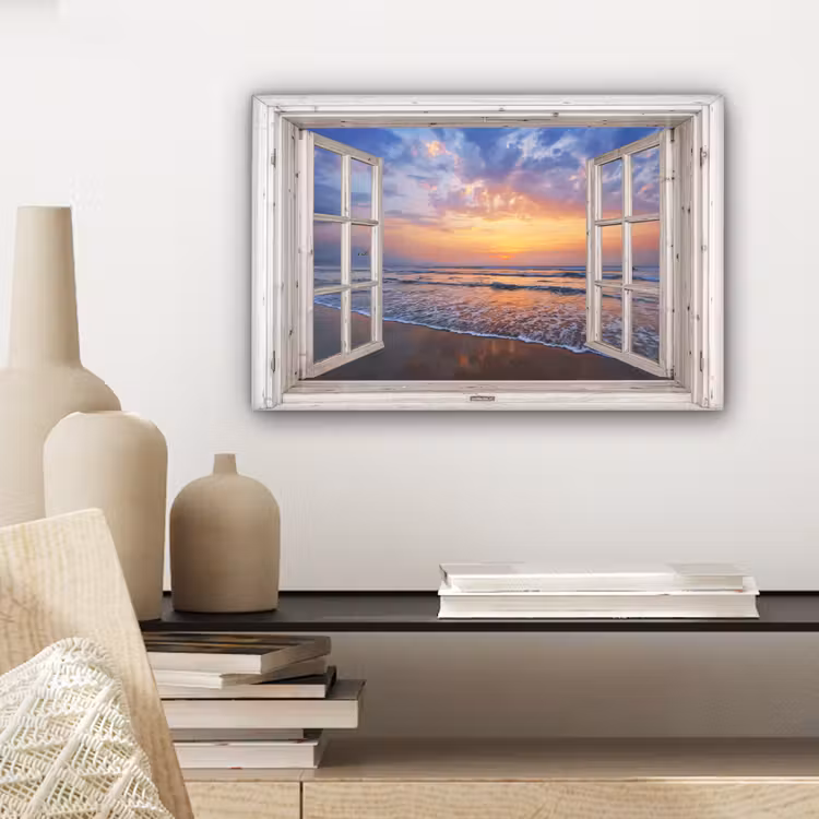 Canvas schilderij - Doorkijk - Zee - Strand - Zonsondergang - Blauw — 5