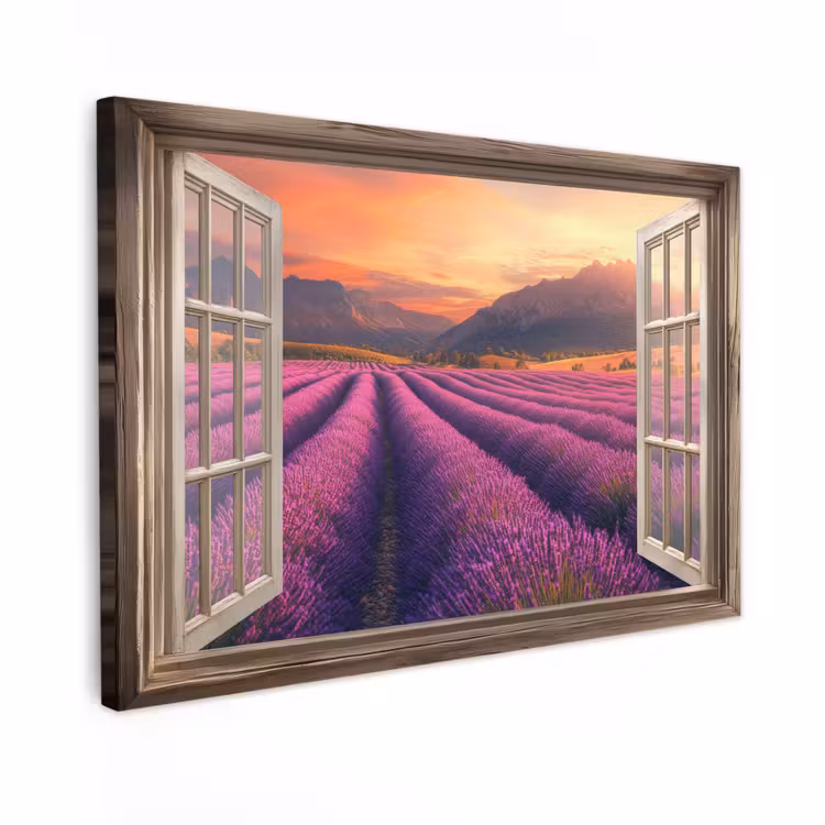 Canvas schilderij - Doorkijk - Lavendel - Landschap - Bloemen - Paars — 1