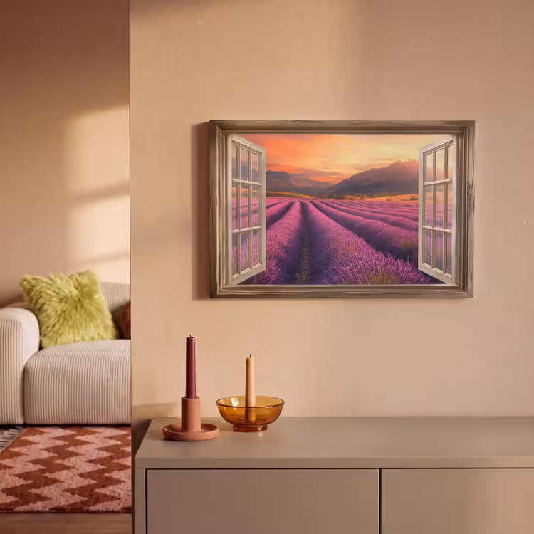 Canvas schilderij - Doorkijk - Lavendel - Landschap - Bloemen - Paars — 2