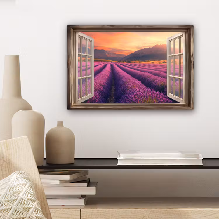 Canvas schilderij - Doorkijk - Lavendel - Landschap - Bloemen - Paars — 5