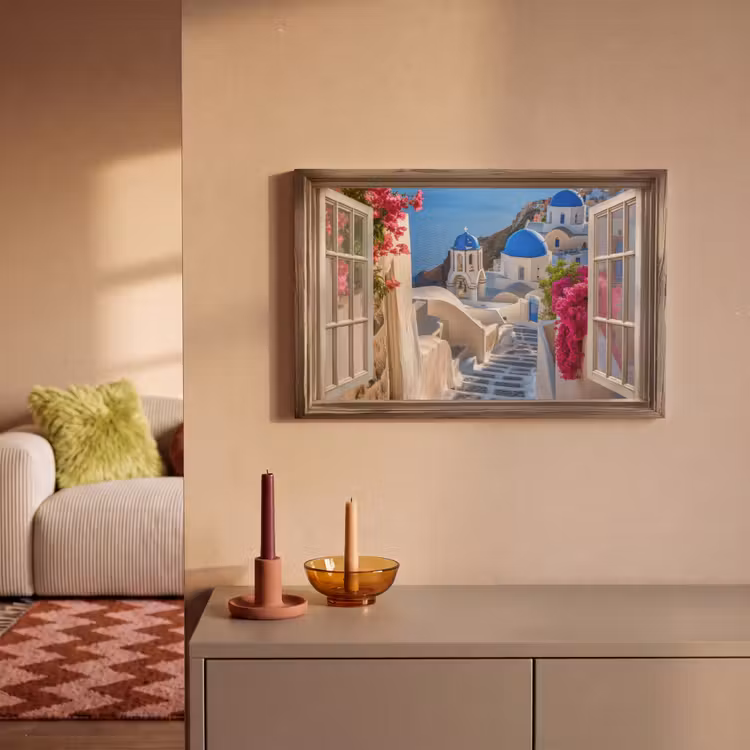 Canvas schilderij - Doorkijk - Santorini - Landschap - Blauw - Grieks — 2