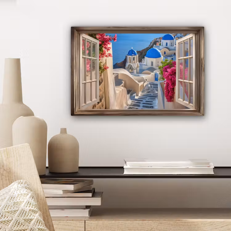 Canvas schilderij - Doorkijk - Santorini - Landschap - Blauw - Grieks — 5
