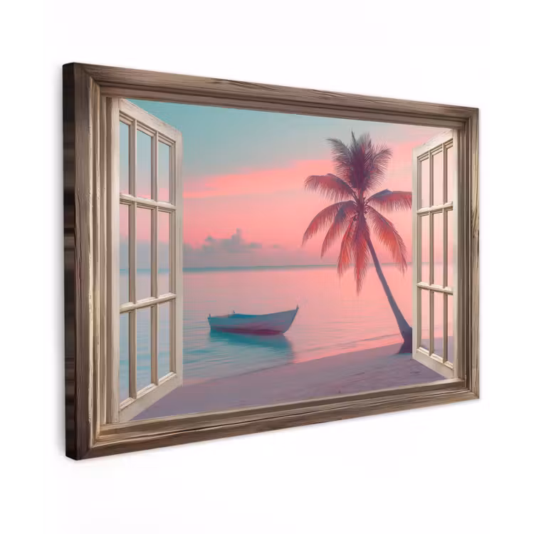 Canvas schilderij - Doorkijk - Strand - Palmboom - Tropisch — 1