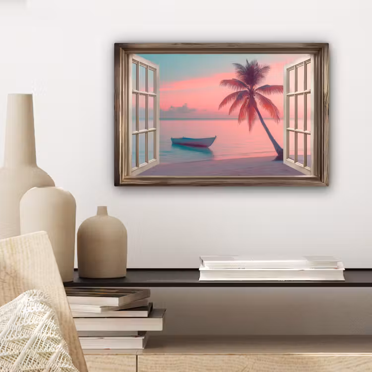Canvas schilderij - Doorkijk - Strand - Palmboom - Tropisch — 5