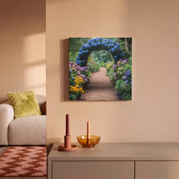 Canvas schilderij - Doorkijk - Bloemen - Hortensia - Pad — 2