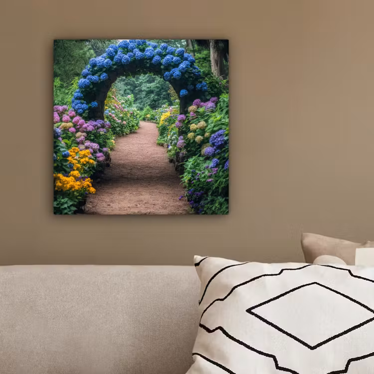 Canvas schilderij - Doorkijk - Bloemen - Hortensia - Pad — 3
