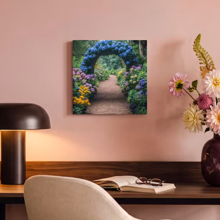 Canvas schilderij - Doorkijk - Bloemen - Hortensia - Pad — 4