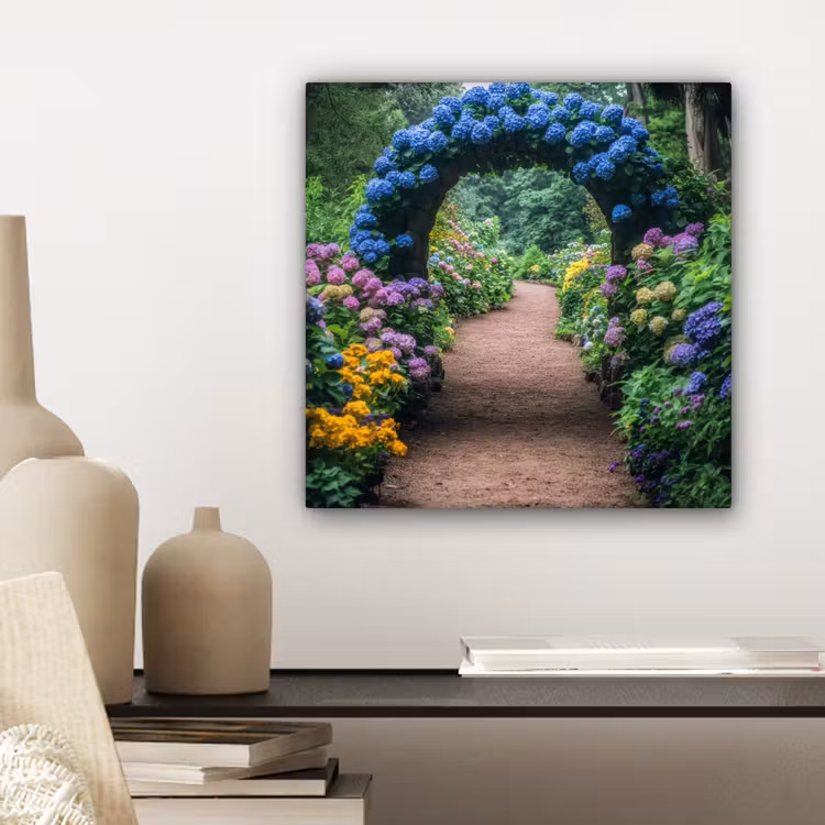 Canvas schilderij - Doorkijk - Bloemen - Hortensia - Pad — 5