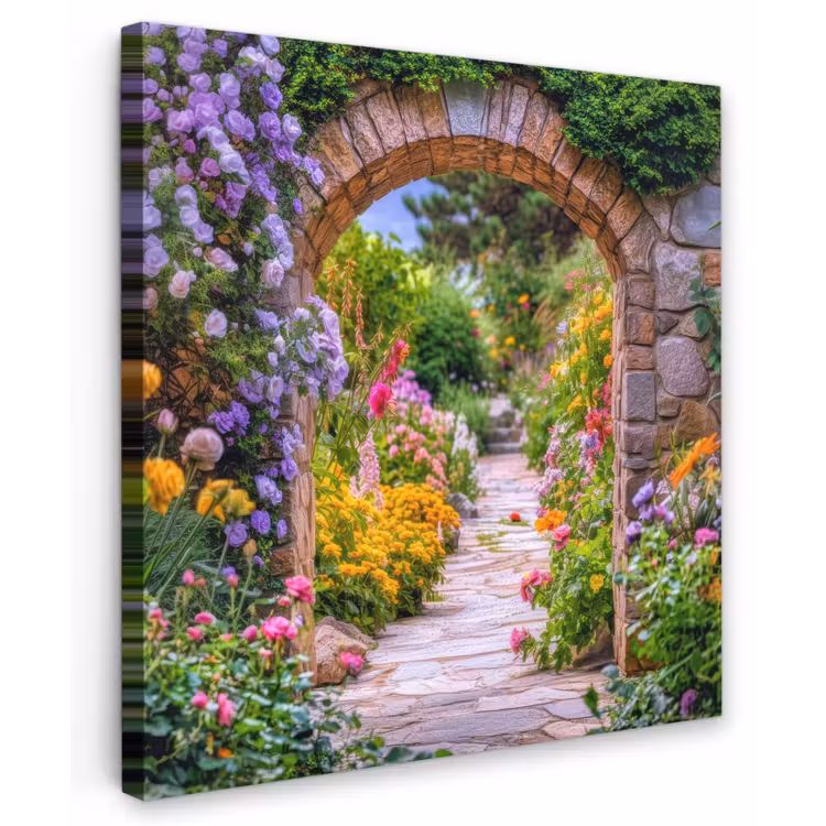 Canvas schilderij - Doorkijk - Bloemen - Pad - Natuur — 1
