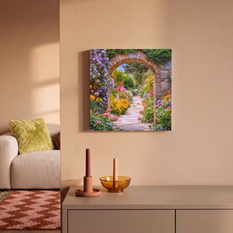 Canvas schilderij - Doorkijk - Bloemen - Pad - Natuur — 2