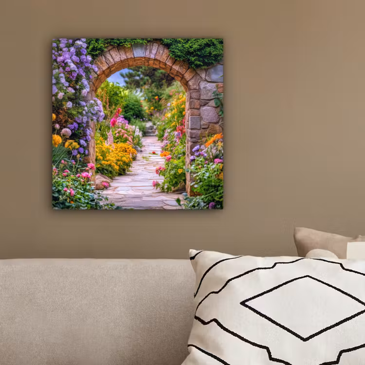 Canvas schilderij - Doorkijk - Bloemen - Pad - Natuur — 3