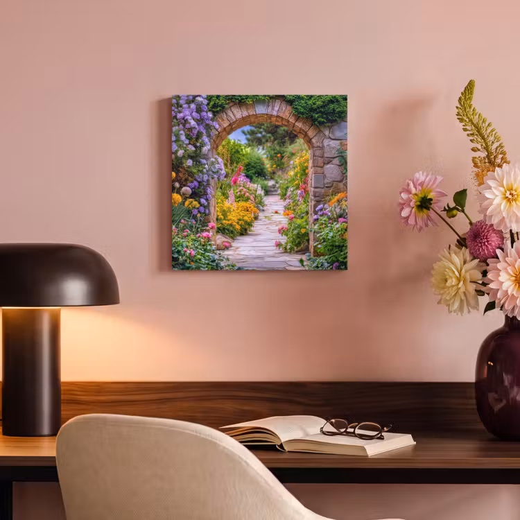 Canvas schilderij - Doorkijk - Bloemen - Pad - Natuur — 4