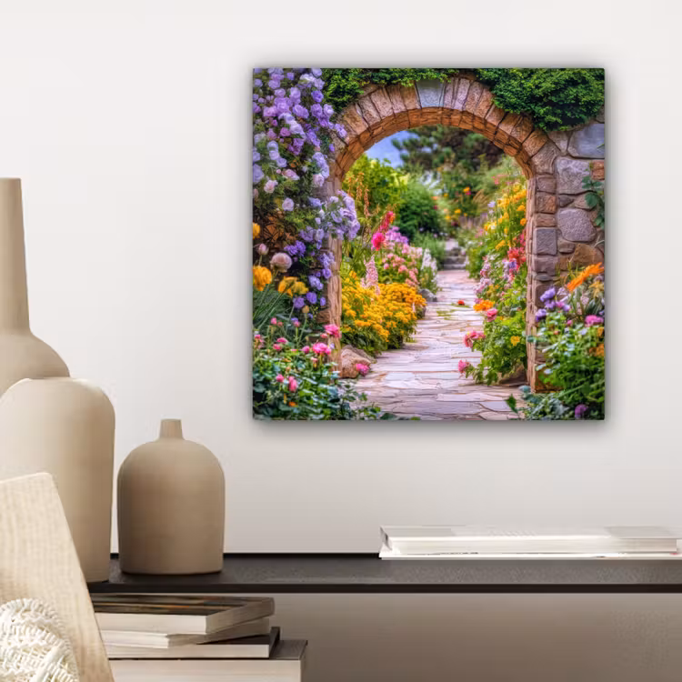 Canvas schilderij - Doorkijk - Bloemen - Pad - Natuur — 5